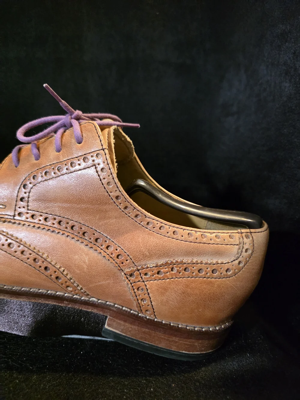 Cole Haan Brown Leather Wingtip Dress Shoes with Purple Laces Size 10.5